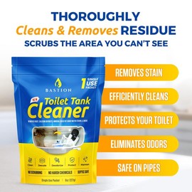 Bastion Toilet Tank Cleaner - 6-Uses. Removes Rust, Minerial Deposits, Hard Water Stains, & Calcium Build Up. Contains 6 X 8oz Single Use Packets