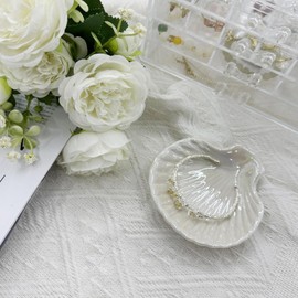 Ring Dish Shell Shape Ceramic Jewelry Dish Tray, 3.9" Shell Trinket Dish Jewelry Organizer Earrings Necklaces Keys for Mom Friend Sister, Surface White Iridescent (Colorful)