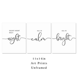 Christmas Decor, Silent Night, Holy Night, All is Calm, All is Bright, Modern Holiday Decor, Christmas Wall Art, Set Of 3 Prints, 11x14inch Unframed