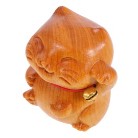 ABOOFAN Solid Wood Luck Cat Figurine Hand Carved Waving Arm Cat Sculpture for Home Decor Charming Wooden Animal Ornament for Housewarming Shelf Display