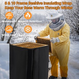 MLNSUNNY Winter Bee Hive Wrap,Fits 8 & 10 Frame Hives,Crafted with 3L 600D Oxford,Waterproof,Windproof,Coldproof,Features 3-Position Adjustable Magic Straps for a Perfect Fit,Ideal Beekeeping Supply