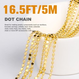 16.5FT Gold Dot Chains Roll, 2MM 18K Gold Plated Brass Flat Ball Bead Chains Spool Bulk for Jewelry Making