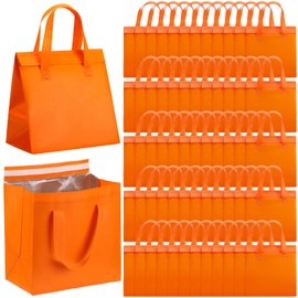FoldTier 50 Pcs Insulated Take Away Bags Bulk Thermal Insulation Food for Coffee Milk Tea Hot Cold Food Fresh Seafood Cooler Pizza Delivery Bags for Catering Restaurant Grocery(Orange)