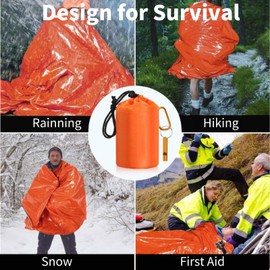 Dzronda Emergency Sleeping Bag with Whistle, Portable Emergency Survival Bag, Lightweight Pocket Size Emergency Sleeping Bag, Waterproof Thermal Bivy Sack for Camping, Hiking (3 Pack + Whistle)
