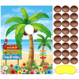 Faccito Hawaiian Party Game Luau Games Summer Tropical Pin The Sunglasses on Pineapple Pin The Coconut on Palm Tree with 24 Pcs Stickers for Tiki Summer Beach Hawaii Luau Party Supplies(Coconut)