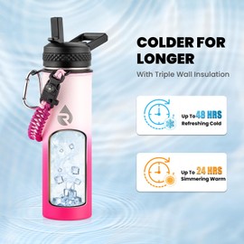RAYMYLO Insulated Water Bottle 20 oz, Triple Wall Vacuum Stainless Steel (Cold for 48 Hrs), Leak Proof & Non-BPA, Kids Water Bottle Jug for School with Straw Spout Lids, Ombre Pink