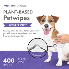 Petkin Plant-Based PetWipes, 100 Wipes, 4 Pack - Biobased, Sustainable, Big & Thick Pet Wipes for Dogs & Cats - for Face, Paws, Ears, Body & Eye Area - Consciously Cleans & Conditions - Lavender