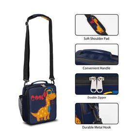 Dinosaur Lunch Box for Kids, Cool Dinosaur Music Lunch Bag for Boys Girls, Reusable Insulated Waterproof Lunch Box with Adjustable Shoulder Strap Thermal Cooler Tote Bag for School Daycare Picnic