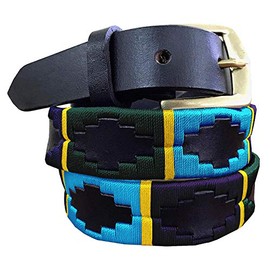 CARLOS DIAZ Skinny Mens Womens Unisex Brown Leather Embroidered Polo Belt (95 cm/ 34 Inches)