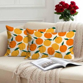 Zovinex Set of 2 Pack 30cmx50cm Cushion Cover Rustic Farmhouse Decor Mandarins Oranges Summer Fruits Pillowcases Soft Short Plush Throw Pillow Case Pillow Cover for Sofa Couch Bedroom,12 x 20 Inch