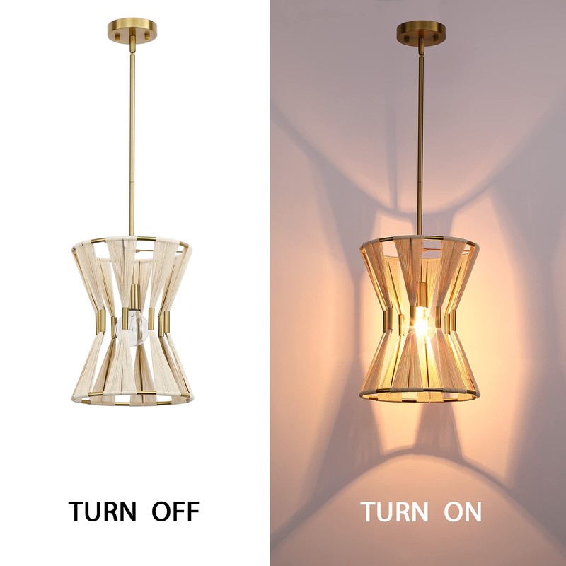 Untrammelife Modern Drum Pendant Light,Luxe Hand-Wrapped Bleached Natural Rope Hanging