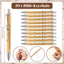 Chiisong 40 Sets Christian Fathers Day Gift Bulk Man of God Bible Verse Keychain Pen with Cards Scripture Baptism Church Party Favor