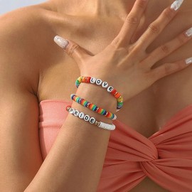 Rainbow Heishi Braceles Pride Love Bracelet Clay Bead Bracelet Set for Women and