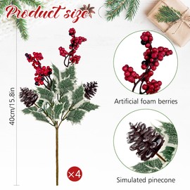 4 Bundles Artificial Flowers Christmas Red Berries Decorative Branches Christmas Flowers Artificial Christmas Bouquet Berry Branch Red Christmas Arrangement Flowers Christmas Star Artificial Branches