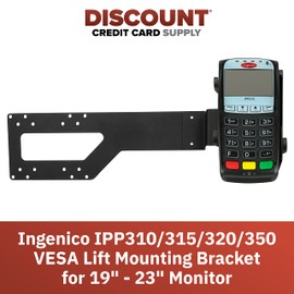 DCCStands Ingenico IPP310/315/320/350 PIN Pad VESA Lift Mounting Bracket for 19" - 23" Monitor, Long S-Bracket, Screw-in Installation, Black