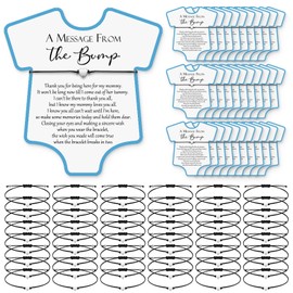 Chuangdi 50 Sets Baby Shower Favors for Guests Cute Heart Bracelets Wish Card Bracelets for Gender Reveal Party Gifts(Simple Style,Blue)
