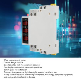 3 Phase DIN Rail Ammeter, LED Digital Display DIN Rail Amp Meter, Amp Meter with 3 Sensors AC80‑500V 1‑100A, Display Measurement Trends