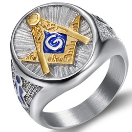 Jude Jewelers Stainless Steel Blue Gold Two Tone Masonic Master Mason Ring, Metal, Cubic Zirconia