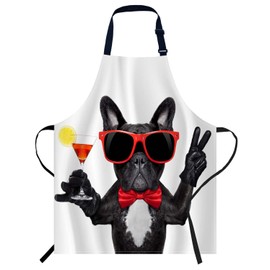 Smooffly French Bulldog Dog Apron Adjustable Bib Chef Aprons Cooking Apron Unisex Women Men Aprons Perfect for Home Kitchen, Baking, Gardening, Restaurant, Coffee house BBQ