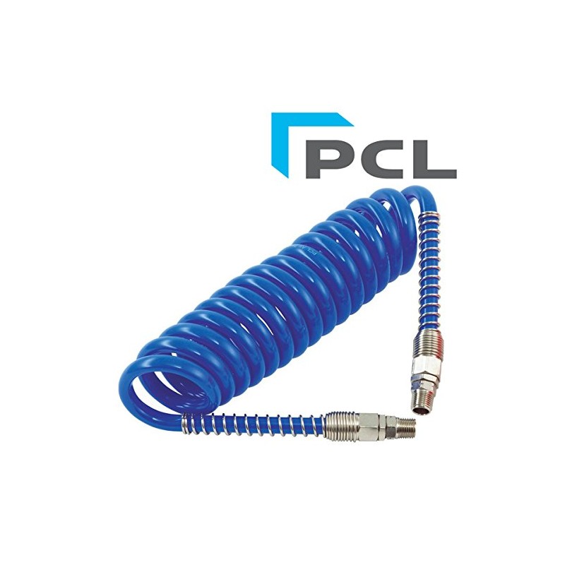 PCL 2.5MTR Polyurethane Coiled Air Hose Assembley - Blue 6.5mm