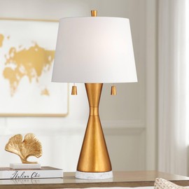 360 Lighting Sterling 27 3/4" Tall Modern Table Lamp Pull Chain Gold Finish Marble Single Fabric White Shade Living Room Bedroom Bedside Nightstand House Office Family Reading Kitchen Entryway