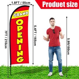 Buryeah Grand Opening Feather Flag, 7 x 5.4 ft Opening Flag Sign with Pole Kit, Grand Opening Signs for Retail Store Outside Garden Business Advertising(Red)