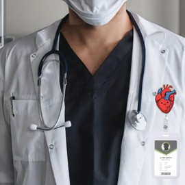 Cardiac Badge Holder Heart Retractable Reel ID Card Clip Anatomy Funny Nurse Name Tag Holder Pediatrics Nursing Badge Alligator Clips for Doctor Student Teacher Medical Assistant