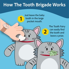 The Tooth Brigade Tooth Fairy Pillow | Stuffed Plush with Large Pocket Mouth for Lost Teeth, Treasures, Prizes - Fun and Interactive Plush, Perfect Kids, Boys, & Girls Gift (Gizmo Cat)