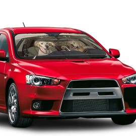 Two Dogs Driving Car Front Windshield Sun Shade,Auto Sunshade for Car Truck SUV - Blocks Uv Rays Sun Visor Protector (51" X 27.5"Inch,Upgrade Hardened)