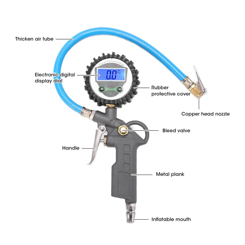 Digital Tire Inflator Pressure Gauge Backlight 0‑230PSI Zinc Alloy Meter