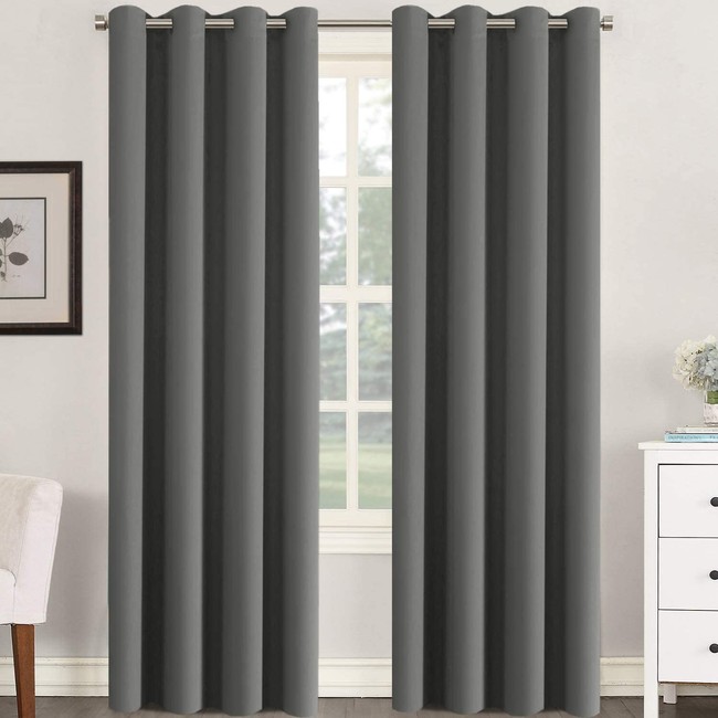 H.VERSAILTEX Three Pass Microfiber Blackout Thermal Insulated Grommet Panel Window Curtains/Drapes (Set of 2 Panels, 52 x 96 Inch, Grey)