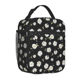 iyfcsl Daisy Flower Insulated Lunch Box Reusable Portable Bag Thermal Picnic Cool Bags with Adjustable Strap for Adults Women Men Work Office