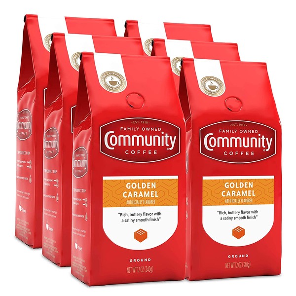 Community Coffee Golden Caramel Flavored Ground Coffee, 12 Ounces (Pack Of 6)