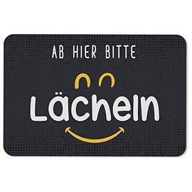 Tassenbrennerei Door Mat Inside with Saying "Ab Hier Bitte lächeln - Türmatte lustig - waschbar - Deutsche Qualität - Motivation [German Language]