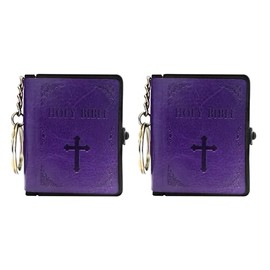 Smallest Leather Bible Keychain, With O Ring to Attach to Wallet, Keyring, Bag or Purse, Pack of 2, Violet