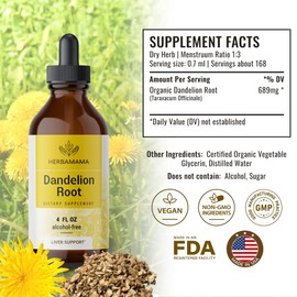 HERBAMAMA Dandelion Root Tincture - Organic Dandelion Liquid Drops - Dandelion Root Liquid Extract Supplements - 4 fl oz