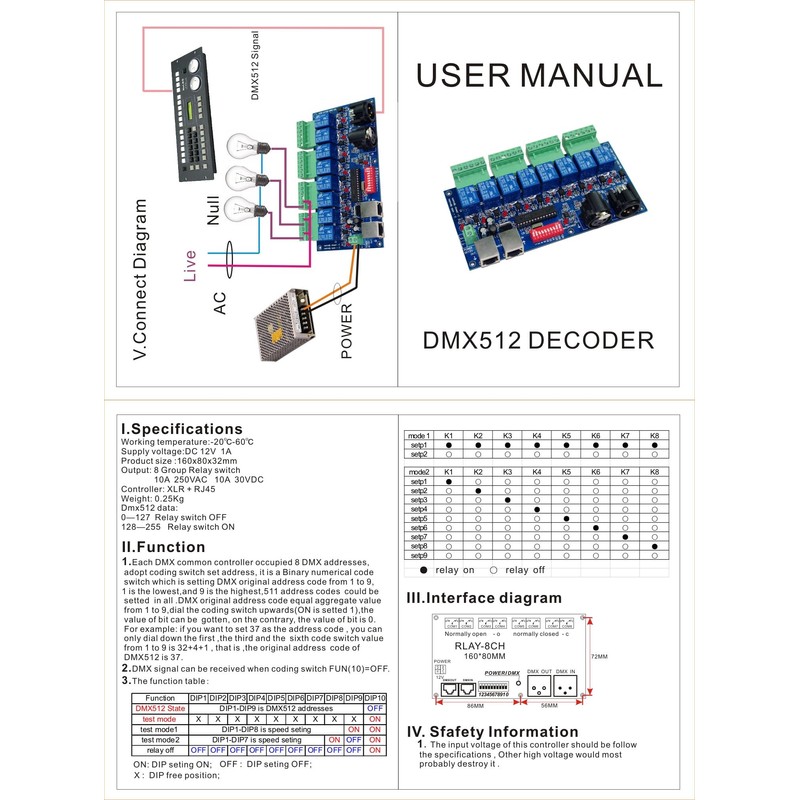 8CH Relay Output DMX512 DMX Relay Switch DMX512 Controller Relay
