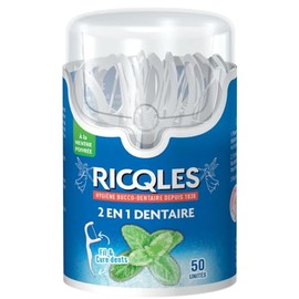 Ricqles 2 in 1 Dentaire Fil et Cure Dents Menthe Poivrée Pack of 50