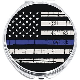 NewCharms US Flag Thin Blue Line Compact with Mirrors - Perfect Pocket and Purse Size Folding Mirror for Applying Make Up Anywhere