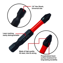 PH2 Magnetic Impact Driver Bits, Impact Duty Pozi-Drive Screwdrive S2 Steel Screwdriver Bit Set (15pcs 50mm)