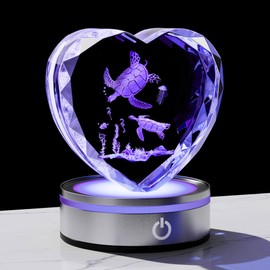 Qianwei Sea Turtel Gifts for Women 3D Crystal Heart - Laser Turtle Decor Glass Animals Sea Ocean Gifts Lamp Figurines Statue Stuff for Room Decorations Night Light