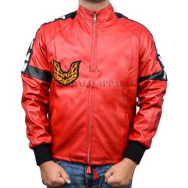 EA Emerald Apparel Burt Reynolds Smokey And The Bandit Out PU & Faux Synthetic Red Leather Jacket (US, Alpha, Small, Regular, Regular, Bandit Red)