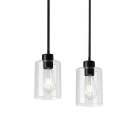 KLSS Black Pendant Lights Kitchen Island,Modern Farmhouse Glass Pendant Light,Light Fixture Kitchen Pendant Mini Hanging Light Fixture for Sink (Black 2 Pack Stem Rod)