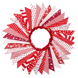 G2PLUS 36PCS Red Fabric Bunting Banner, 10M Double Sided Cotton Bunting, 17x19CM Large Triangle Flag Garland, Floral Bunting Pennants for Wedding Birthday Parties