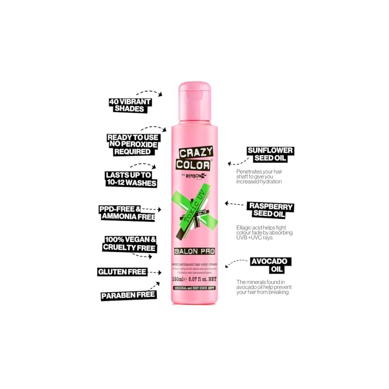 Crazy Color Semi Permanent Hair Color Cream, 150ML (TOXIC)