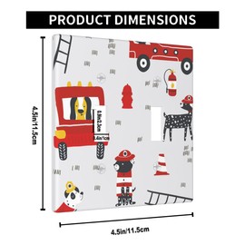 Pznen Cute Cartoon Fireman Double Toggle Covers Firefighter Fire Truck 2 Gang Wall Plate Decorative Light Switch Covers Bathroom Bedroom Home Kitchen