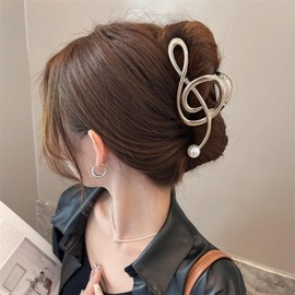 Music Note Hair Clips Metal Music Note Hair Claw Clips Musical Score Hair Claws With Pearl Large Clef Claw Clip Strong Hold Nonslip Hair Jaw Clip for Thin Thick Hair Stylish Hair Accessories for Women