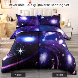 Choicehot Starry Sky Duvet Cover Single Size Set Galaxy Space Pattern Kids Bedding Set Ultra Soft Starry Theme Comforter Cover Kids Teens (1 x Quilt Cover + 2 x Pillowcases)