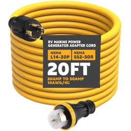 Tellegloww 20FT NEMA L14-30P to SS2-50R RV Marine Power Generator Adapter Cord, 30A 4 Prong Locking Generator L14-30P Male to 50A Marine Shore Power SS2-50R Female with Locking Ring 125V/250V