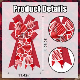 ALIBBON Large Valentine's Day Bows for Wreaths, Valentines Wreath Bows, Red Heart Bows, Stripe Heart Red Bows for Front Door, Valentines Decor, Burlap Bows for Crafts Decorations